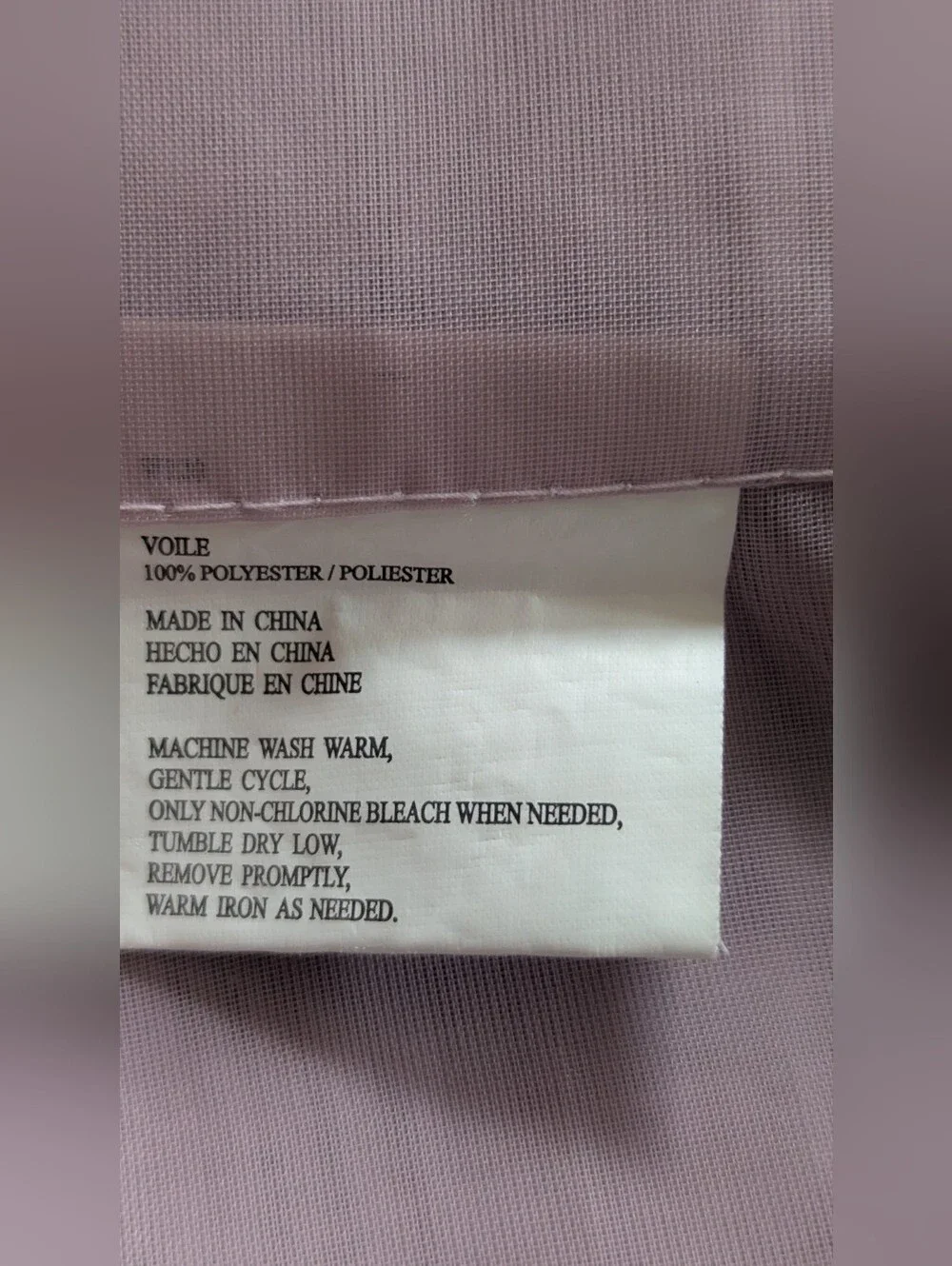 Voile Pale Lilac Sheer Curtains, Translucent Fabric. Rod Pocket. 2 Panels.